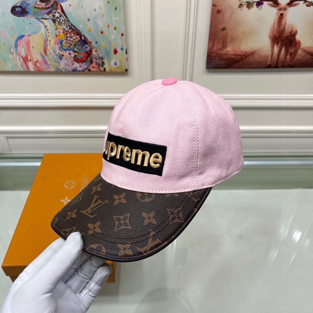 LV SUPREME LOGO CAP PINK