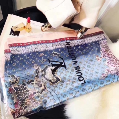 LV CARRE MONOGRAM WORLD MAP SCARF BLUE 180CM