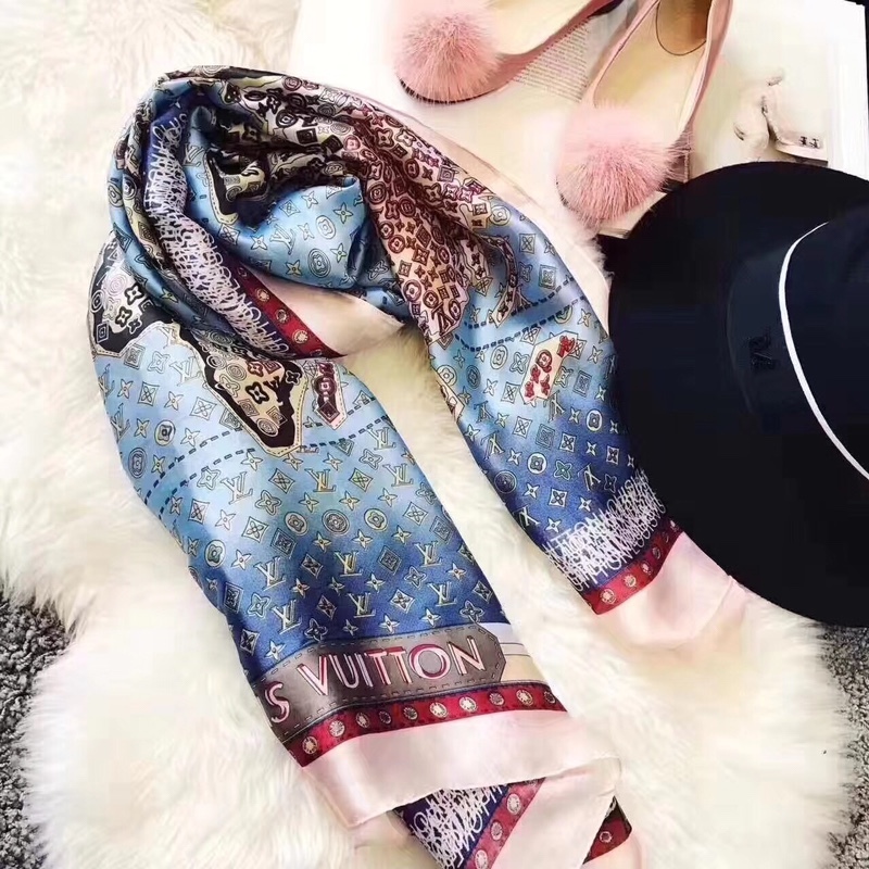 LV CARRE MONOGRAM WORLD MAP SCARF BLUE 180CM
