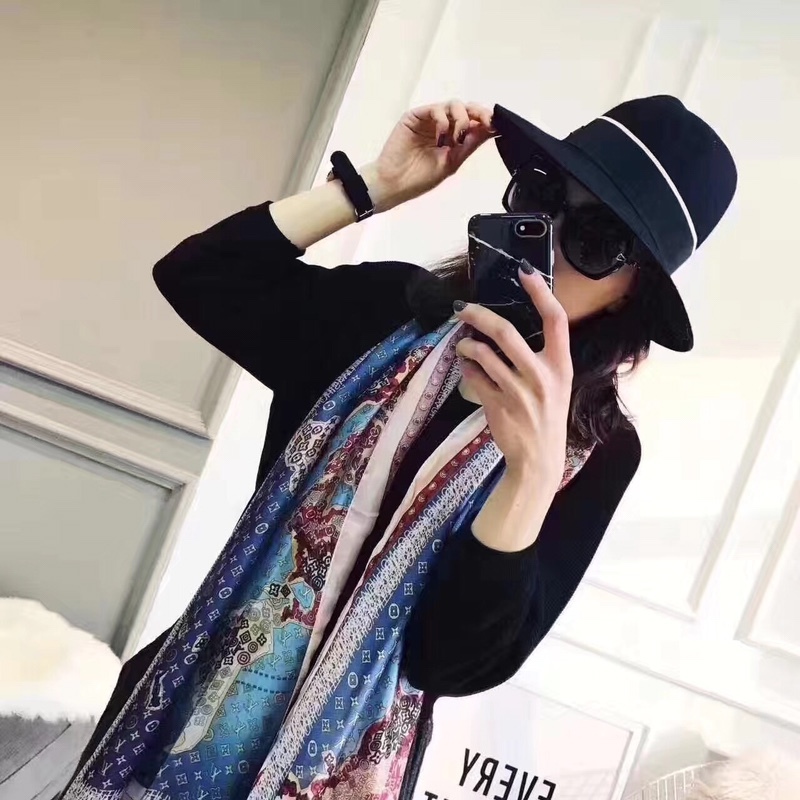 LV CARRE MONOGRAM WORLD MAP SCARF BLUE 180CM