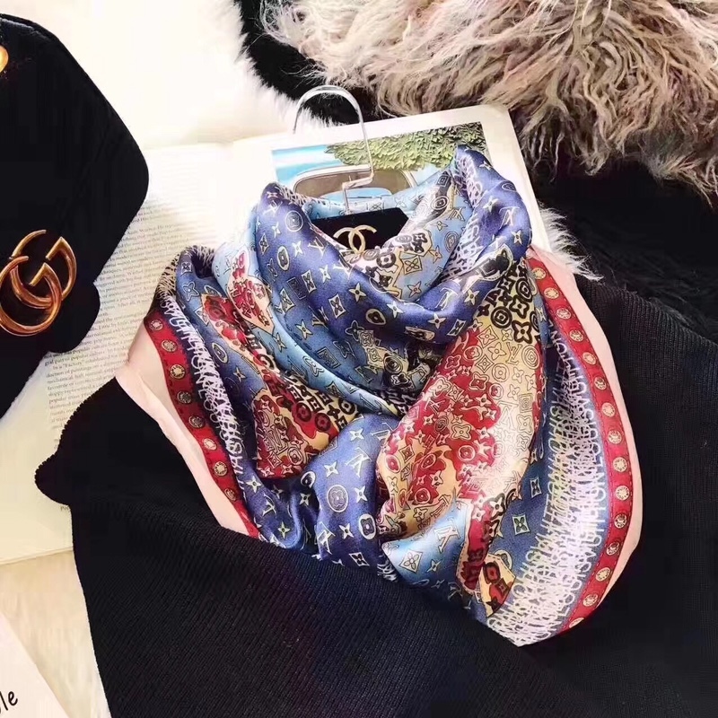 LV CARRE MONOGRAM WORLD MAP SCARF BLUE 180CM