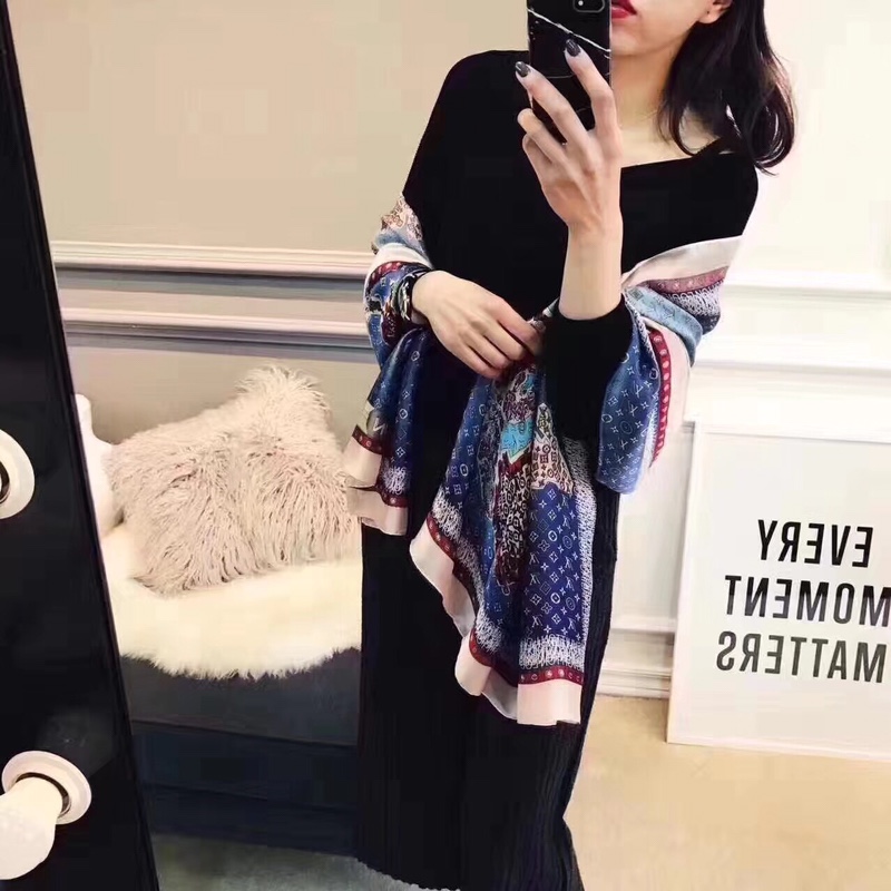 LV CARRE MONOGRAM WORLD MAP SCARF BLUE 180CM