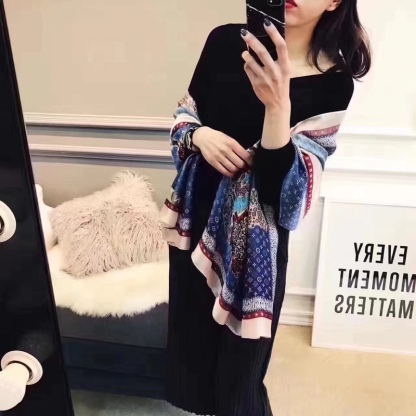 LV CARRE MONOGRAM WORLD MAP SCARF BLUE 180CM