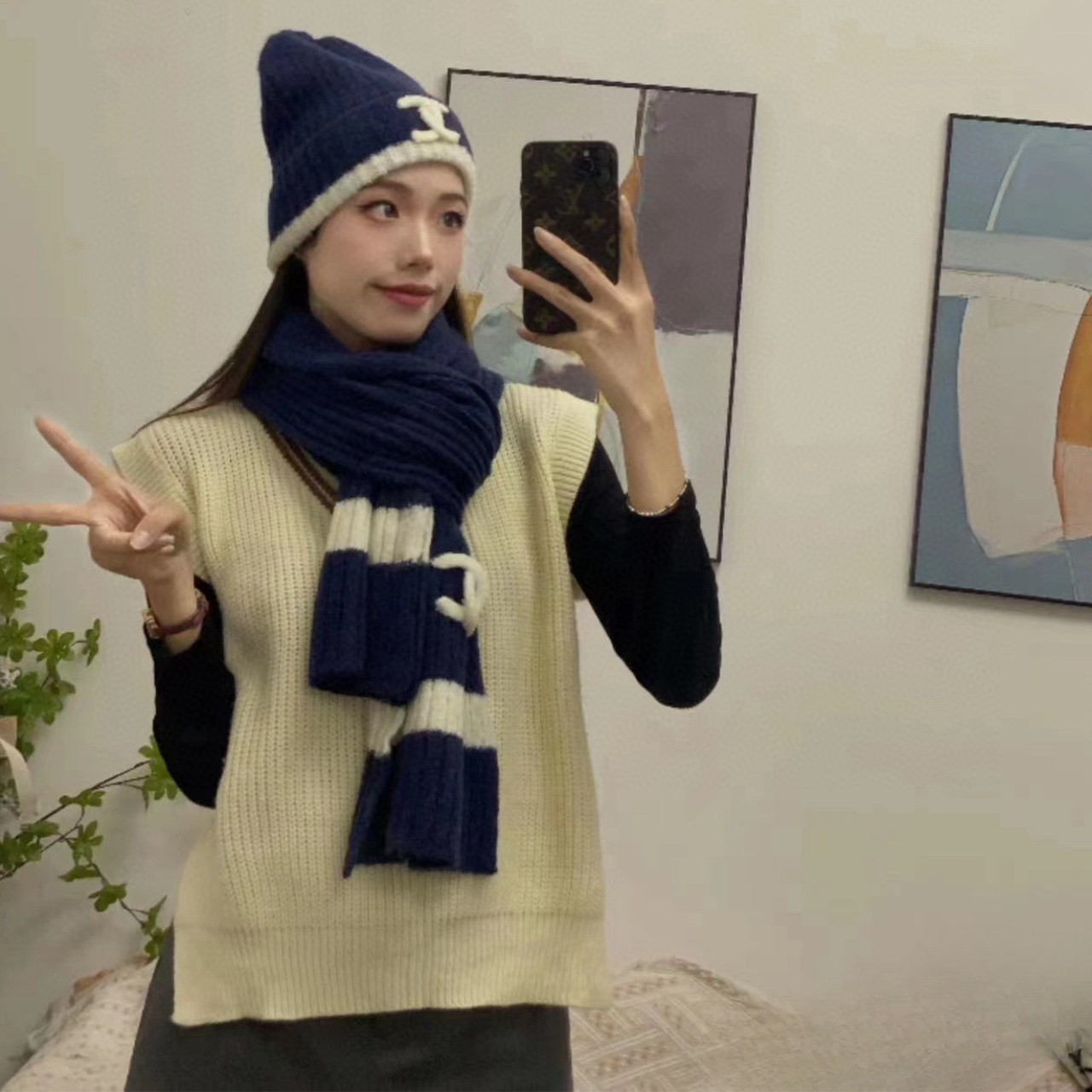 CC BEANIE HAT AND SCARF BLUE SET