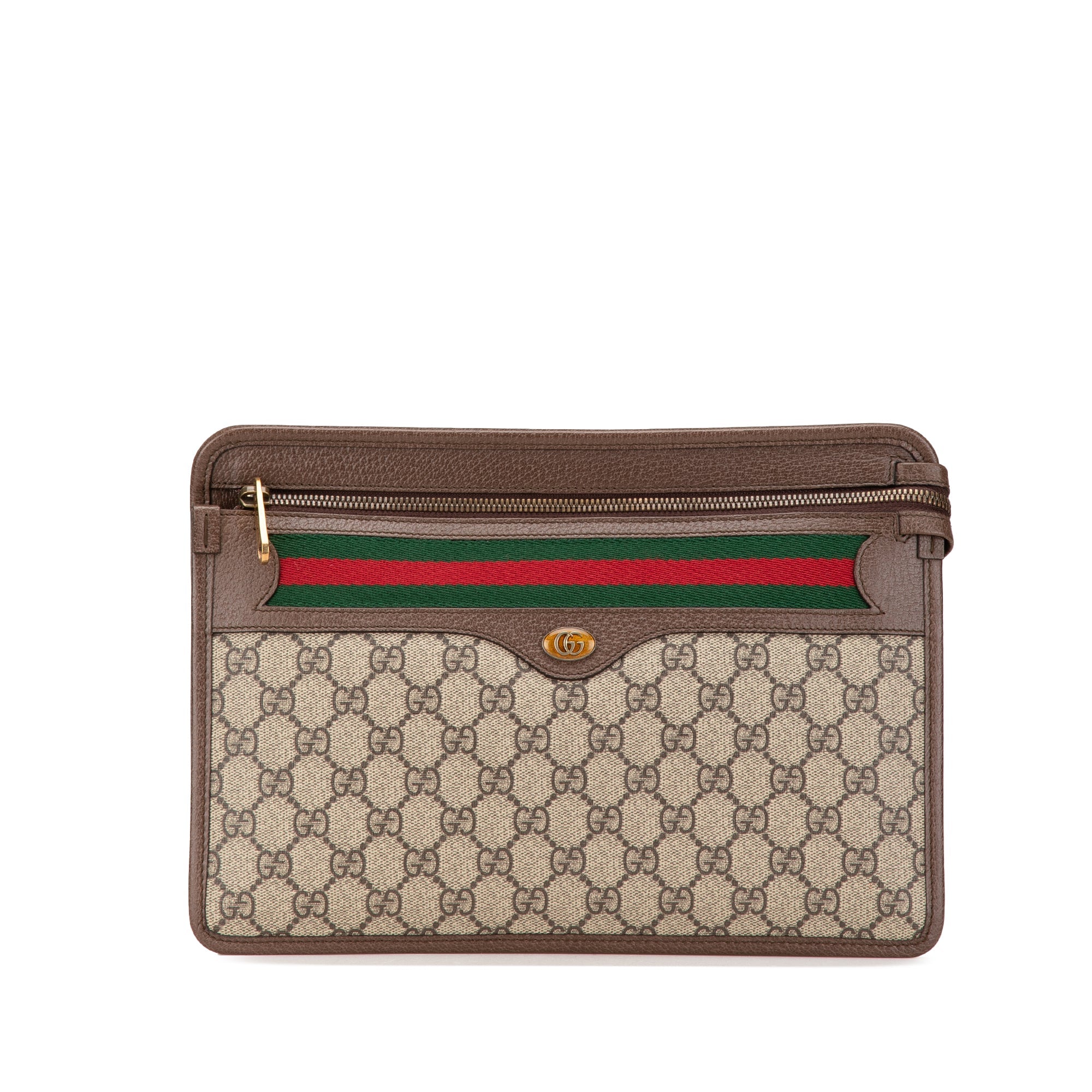 Brown Gucci GG Supreme Web Ophidia Clutch