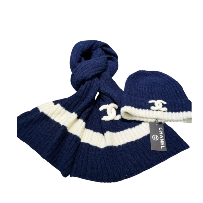 CC BEANIE HAT AND SCARF BLUE SET