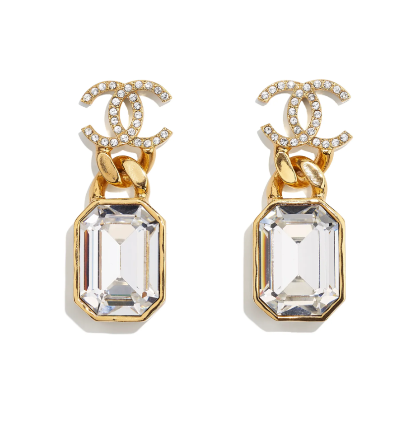 CC GOLD CRYSTAL METAL STRASS CC EARRINGS