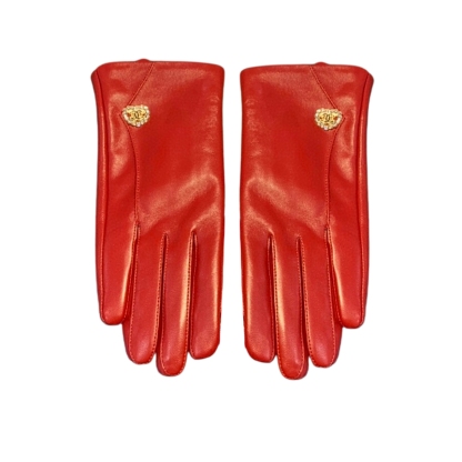 CC LEATHER GLOVES WITH DIAMOND HEART CHARM IN RED