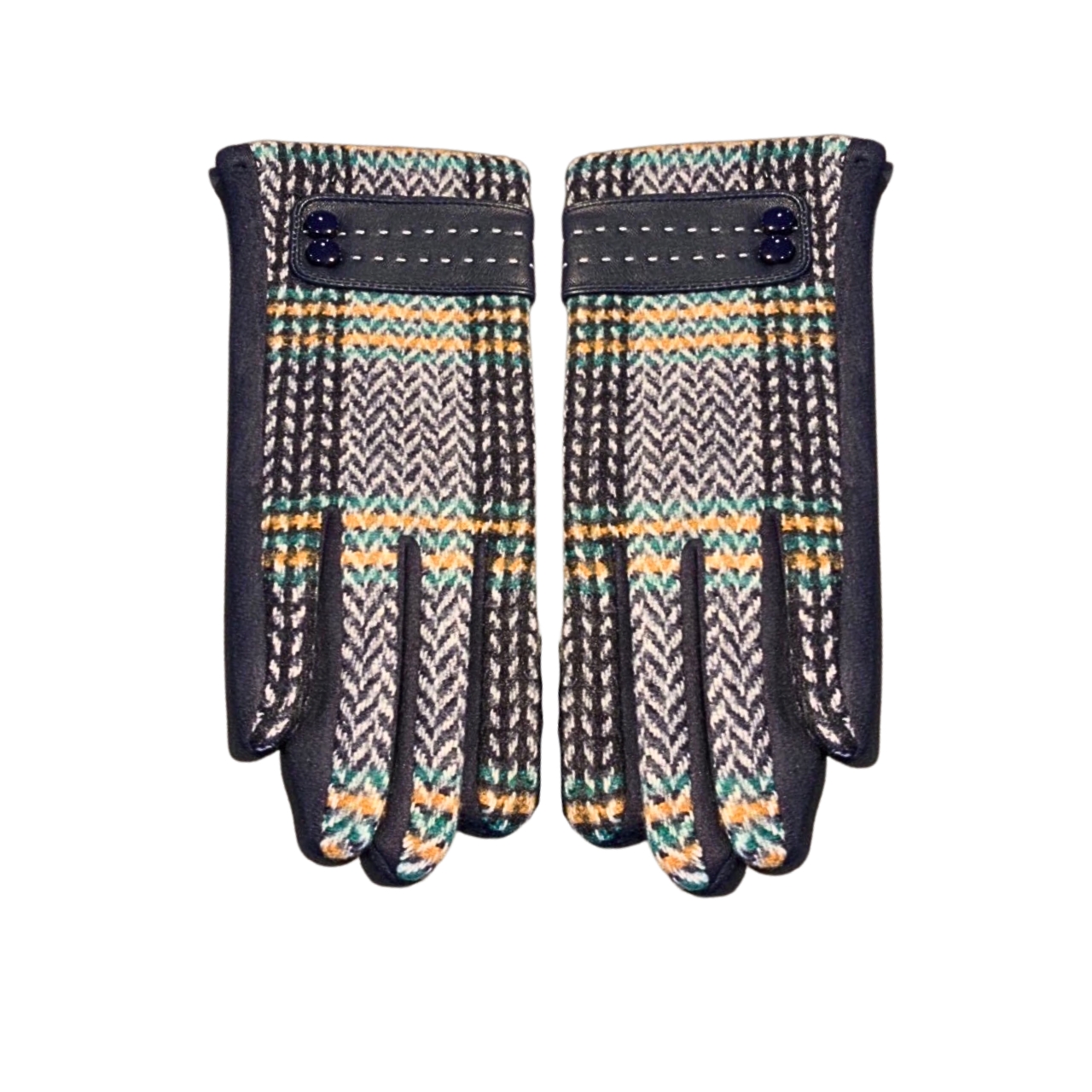 CC LEATHER STRIPED WOOL GLOVES IN BLUE