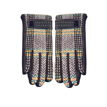 CC LEATHER STRIPED WOOL GLOVES IN BLUE
