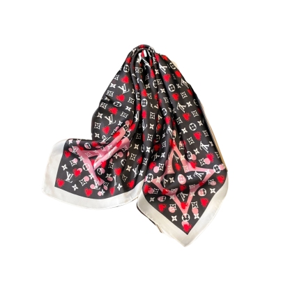 LV SILK SQUARE SCARF MONOGRAM AND HEART BLACK 70CM