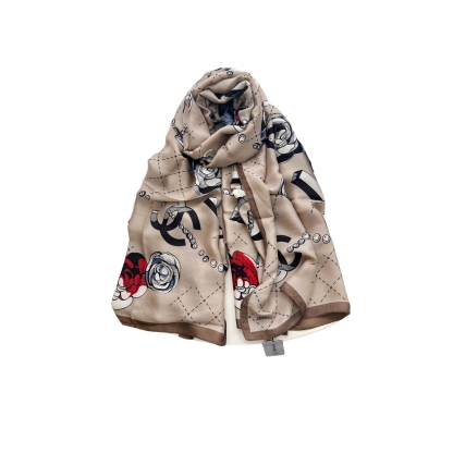 CC CC WITH RED FLOWER SQUARE SCARF BEIGE 90CM