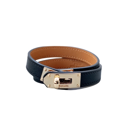 HM KELLY DOUBLE TOUR BRACELET LEATHER BLACK H068438CD89T1