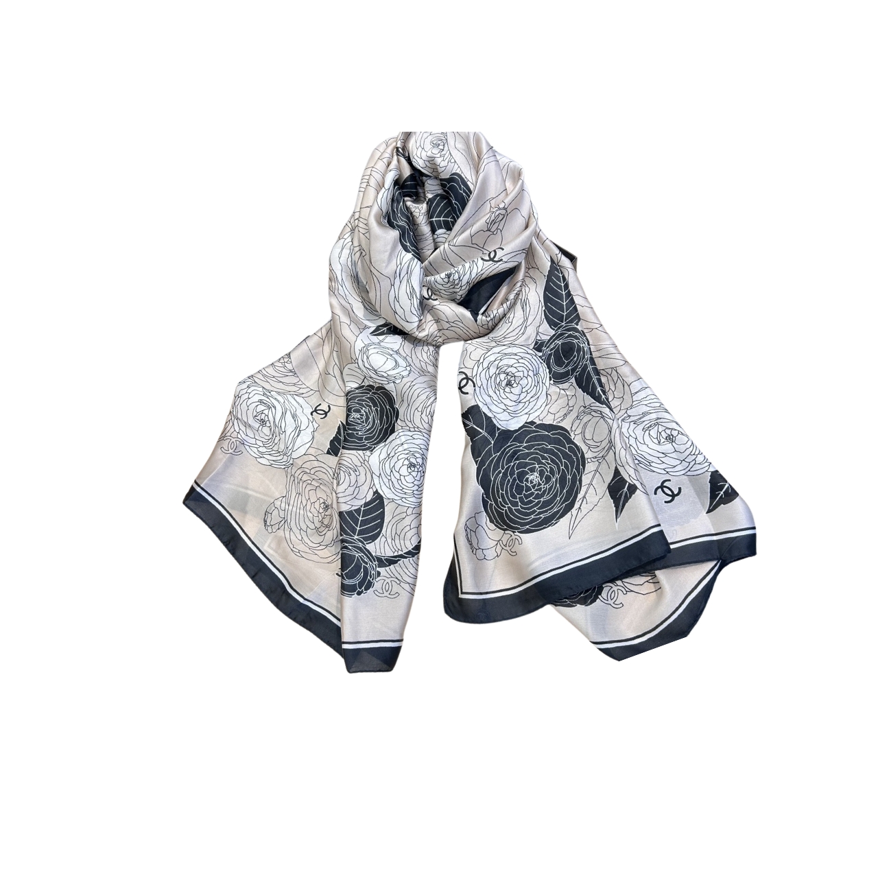 CC CC SQUARE SILK SCARF WITH FLOWER WHITE 90CM