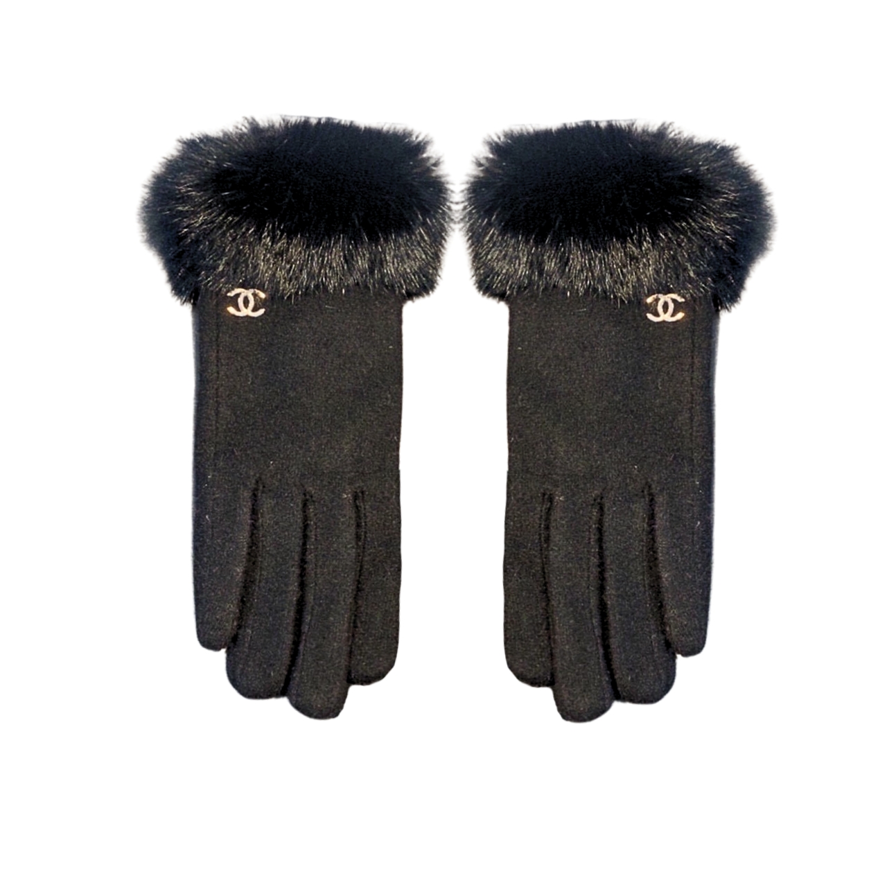 CC CC LOGO GLOVES WITH FUR IN BLACK