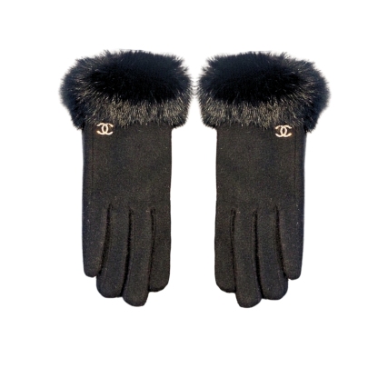 CC CC LOGO GLOVES WITH FUR IN BLACK