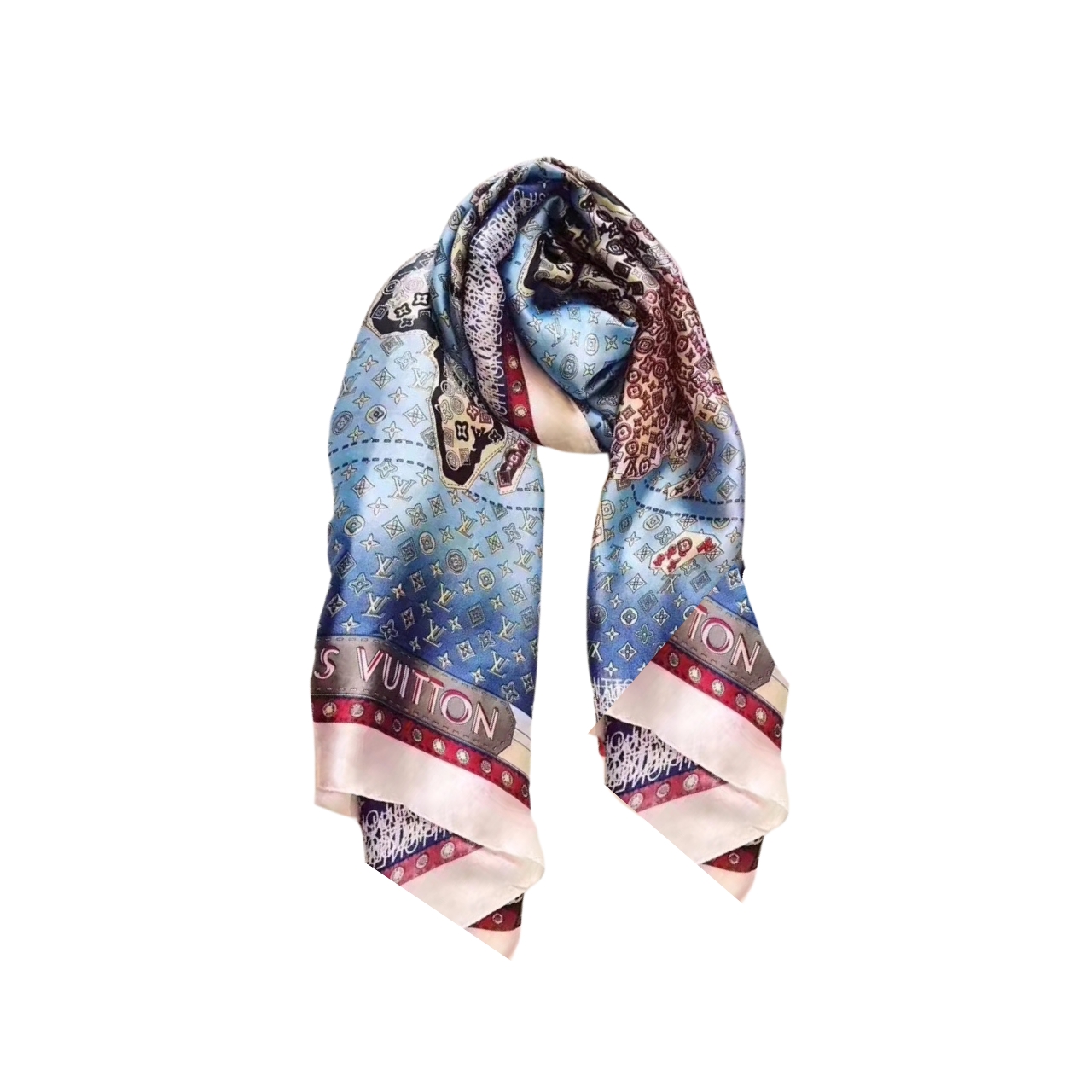 LV CARRE MONOGRAM WORLD MAP SCARF BLUE 180CM