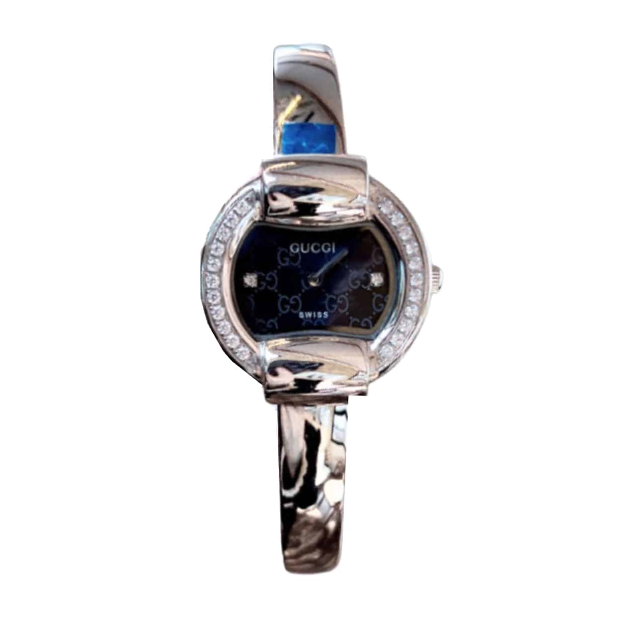 GUCCI GG BANGLE BRACELET WATCH ALLOY WITH DIAMOND BLACK 25MM