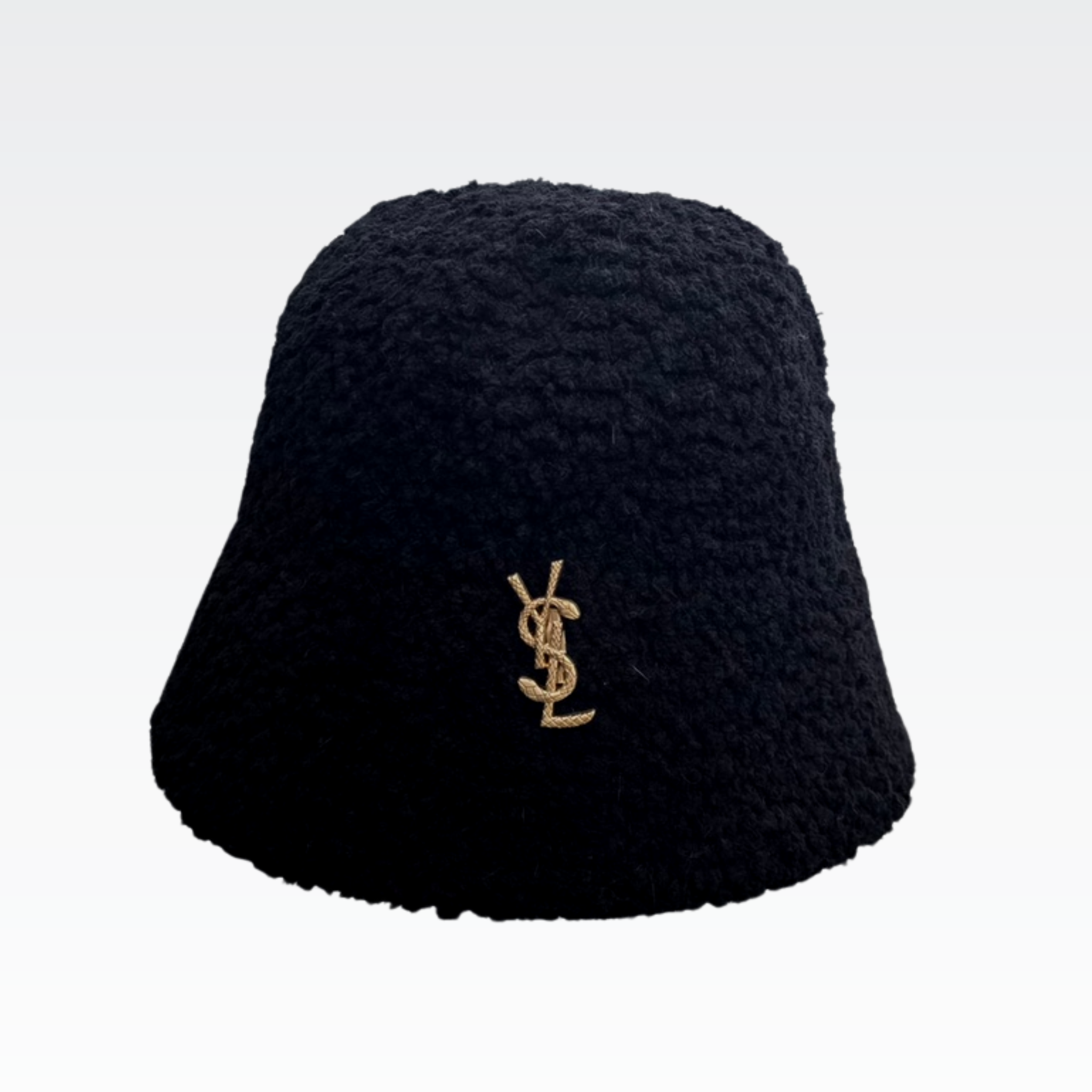 YSL FAUX FUR SHEARLING LAMBSKIN BUCKET HAT BLACK