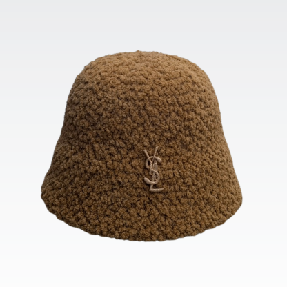 YSL FAUX FUR SHEARLING LAMBSKIN BUCKET HAT BROWN