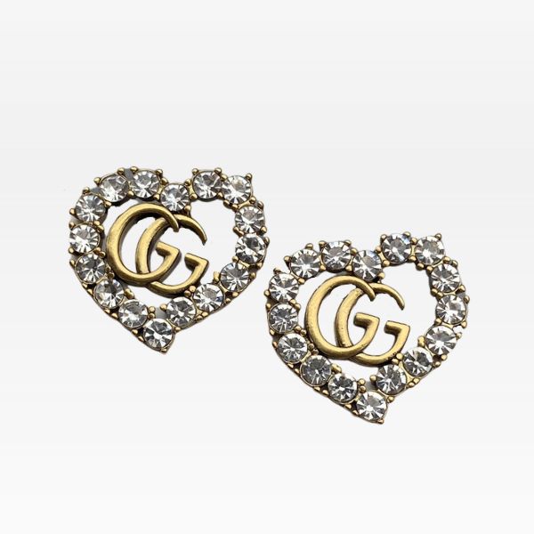 GG GG HEART CRYSTAL GOLD EARRINGS