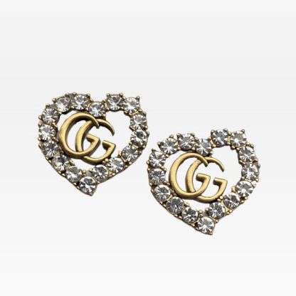 GG GG HEART CRYSTAL GOLD EARRINGS