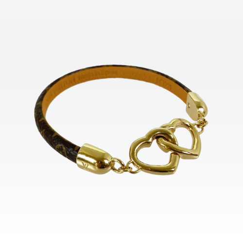 LV LEATHER TWICE GOLD HEART BRACELET