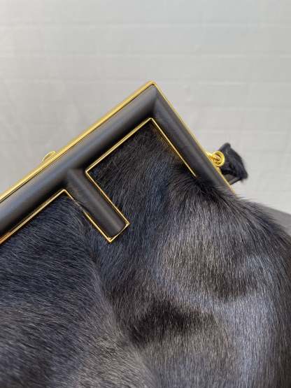 FI First Medium Black Fox Fur Bag For Woman 32.5cm/13in