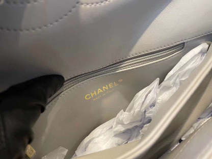 Chanel Classic Flap Bag Gold Toned Hardware Grey 9.8in/25cm