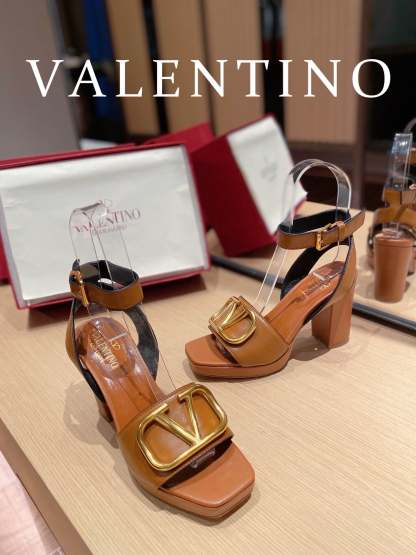 Valentino Garavani Strap Heeled Sandals With V Logo Signature Embellishment Orange For Women