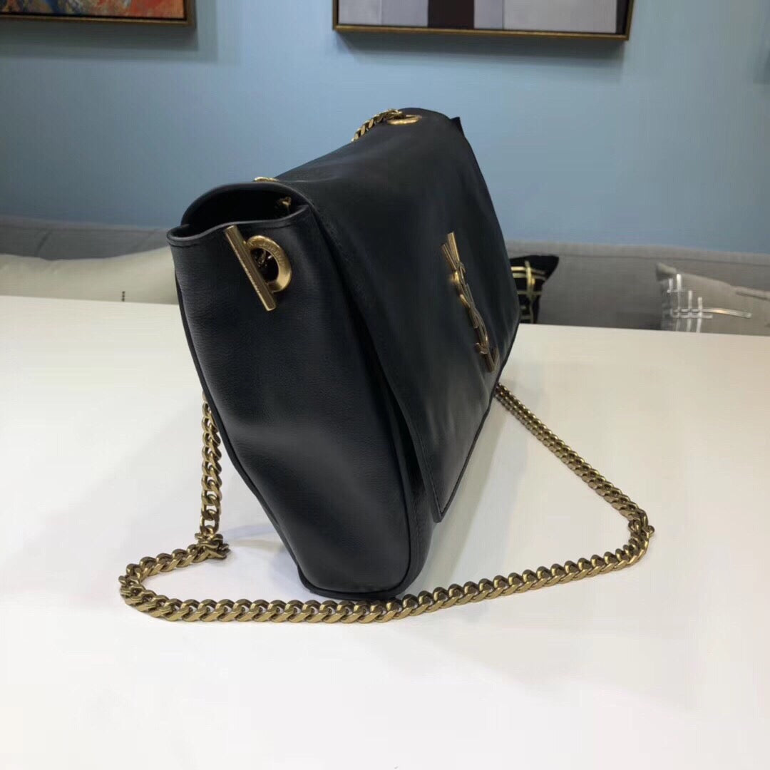 YSSL Kate Medium Chain Bag In Grain De Poudre Black For Women 9.4in/24cm YSL 364021BOW0J1000