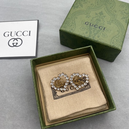 GG GG HEART CRYSTAL GOLD EARRINGS