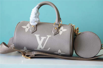 LV Papillon BB Monogram Empreinte Tourterelle / Creme Beige For Women, Women’s Handbags, Shoulder Bags And Crossbody Bags 7.9in/20cm LV M46031