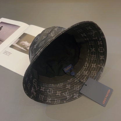 LV MONOGRAM LEATHER BUCKER HAT BLACK