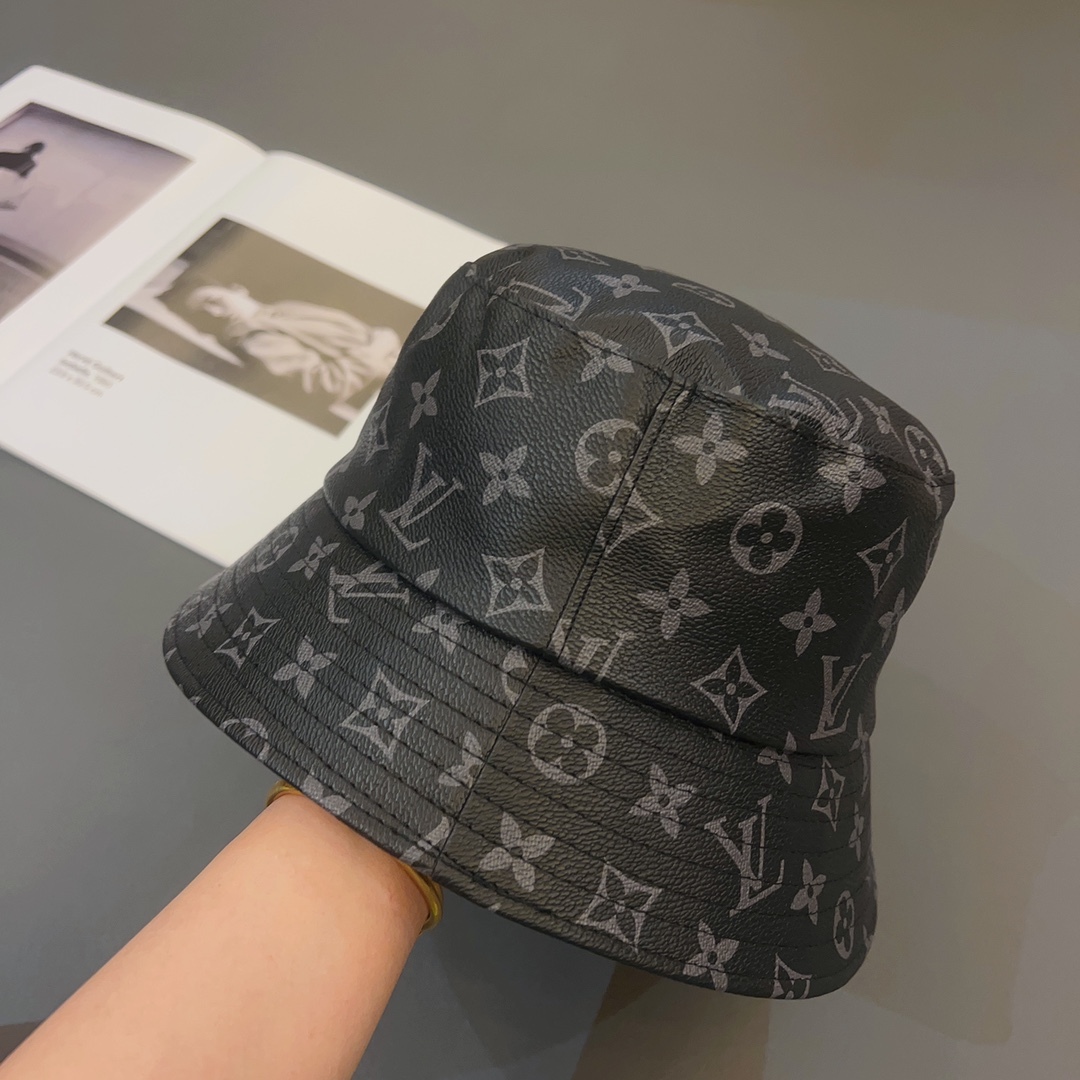 LV MONOGRAM LEATHER BUCKER HAT BLACK