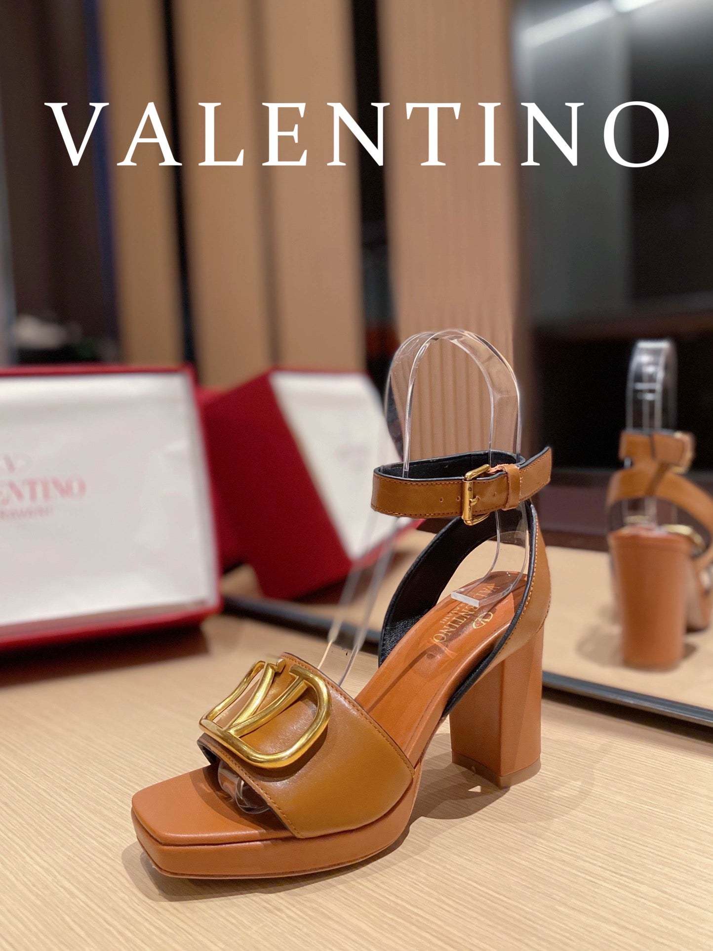 Valentino Garavani Strap Heeled Sandals With V Logo Signature Embellishment Orange For Women
