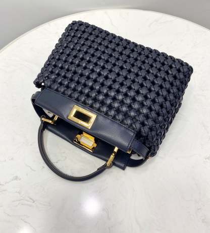 FI Peekaboo Mini Navy Blue Braided Bag For Woman 18cm/7in