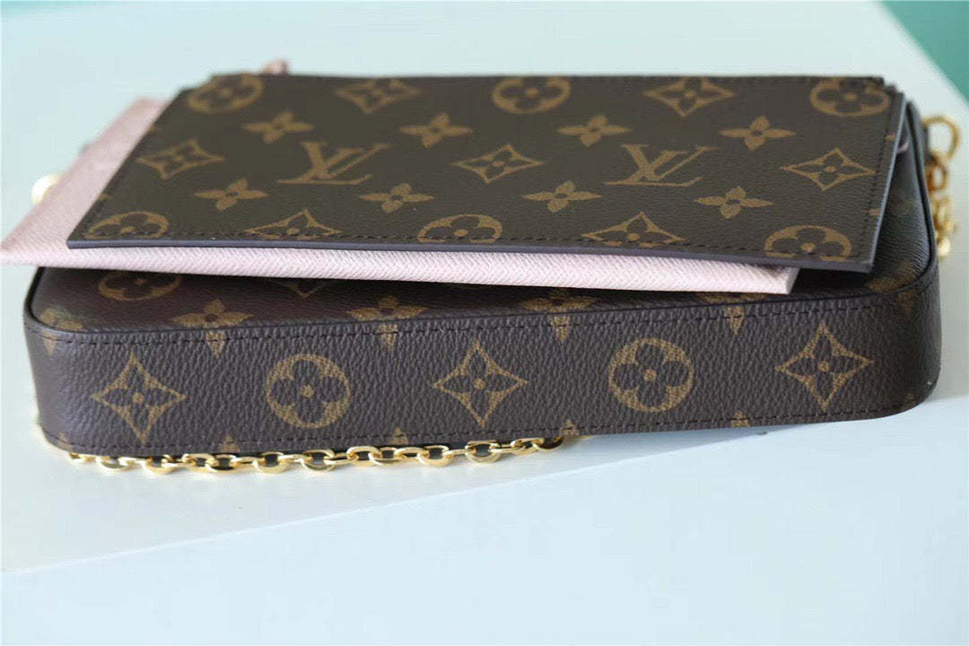 LV Pochette Felicie Monogram Canvas Fuchsia Pink For Women,  Shoulder And Crossbody Bags 21cm/8.3in LV M61276
