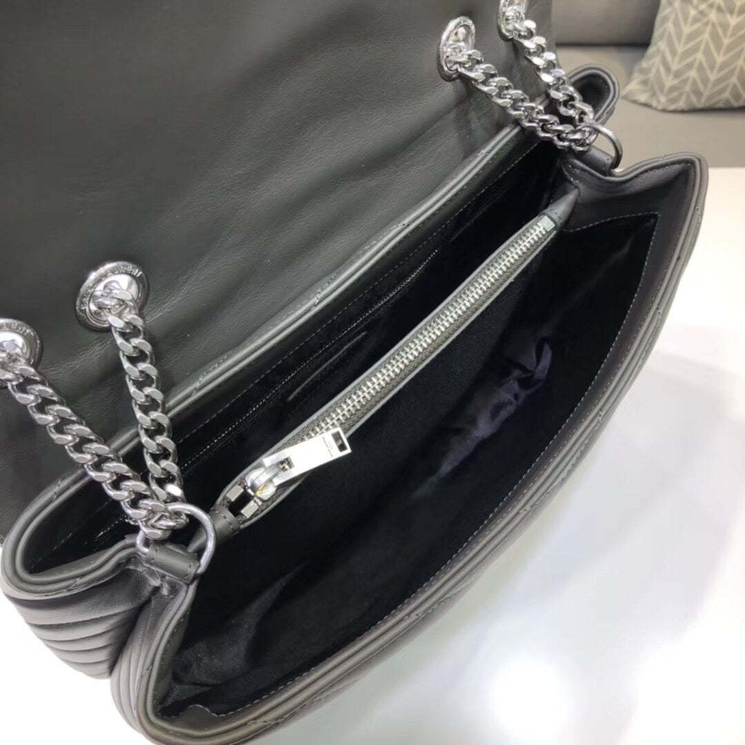 YSSL Loulou Small Chain Bag In Matelassé "Y" Dark Green For Women 9.8in/23cm YSL