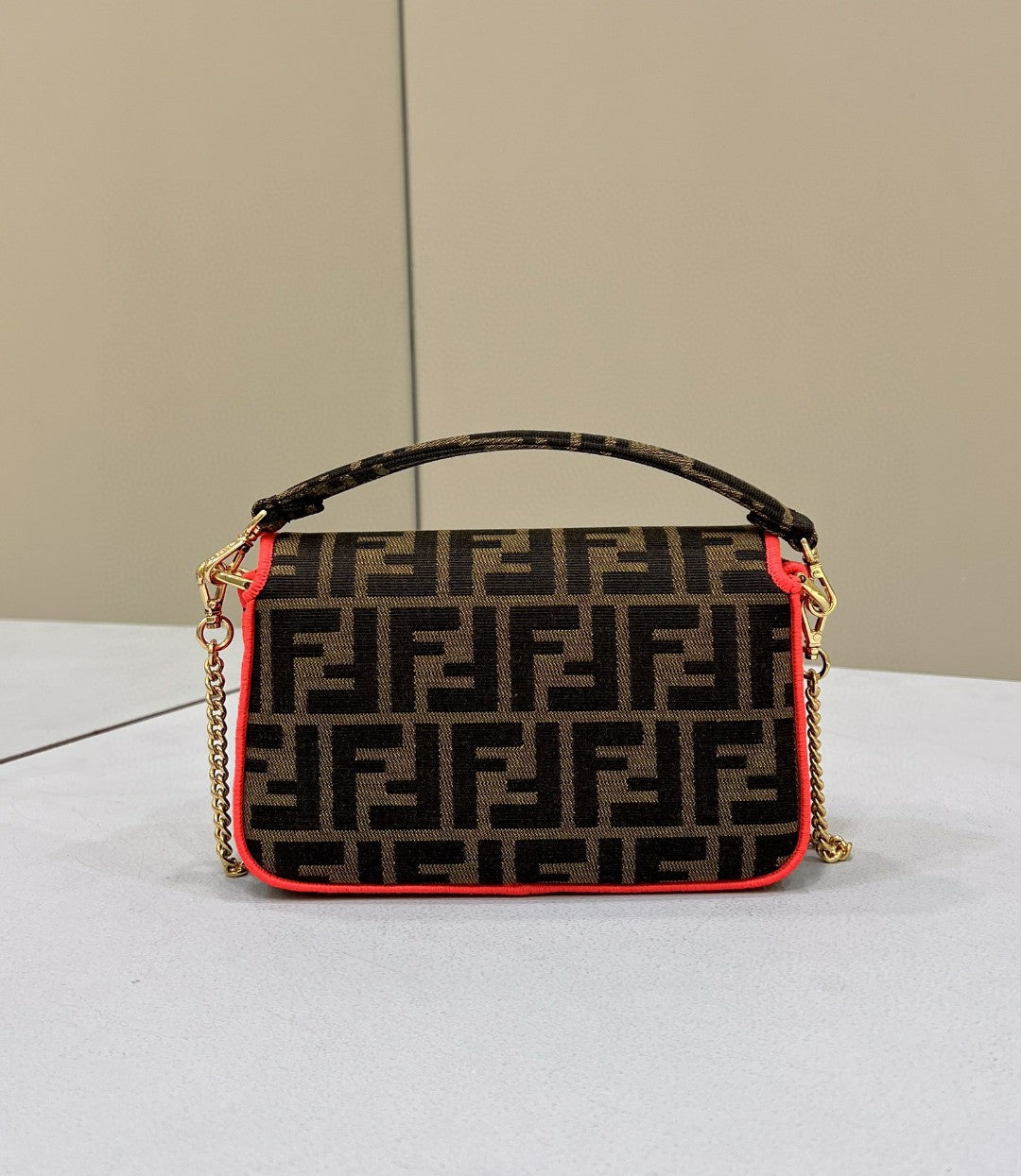 FI Baguette Small Brown Fabric Orange Border Bag For Woman 18cm/7in