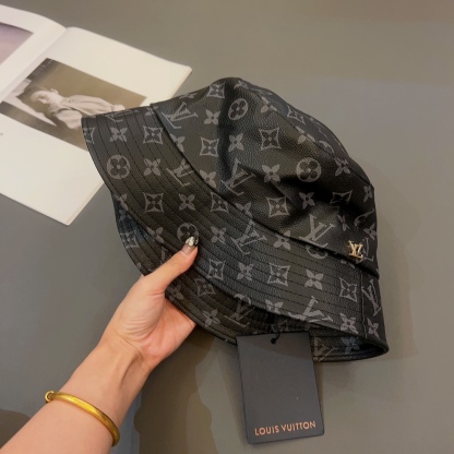 LV MONOGRAM LEATHER BUCKER HAT BLACK