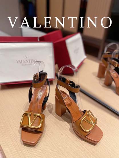 Valentino Garavani Strap Heeled Sandals With V Logo Signature Embellishment Orange For Women