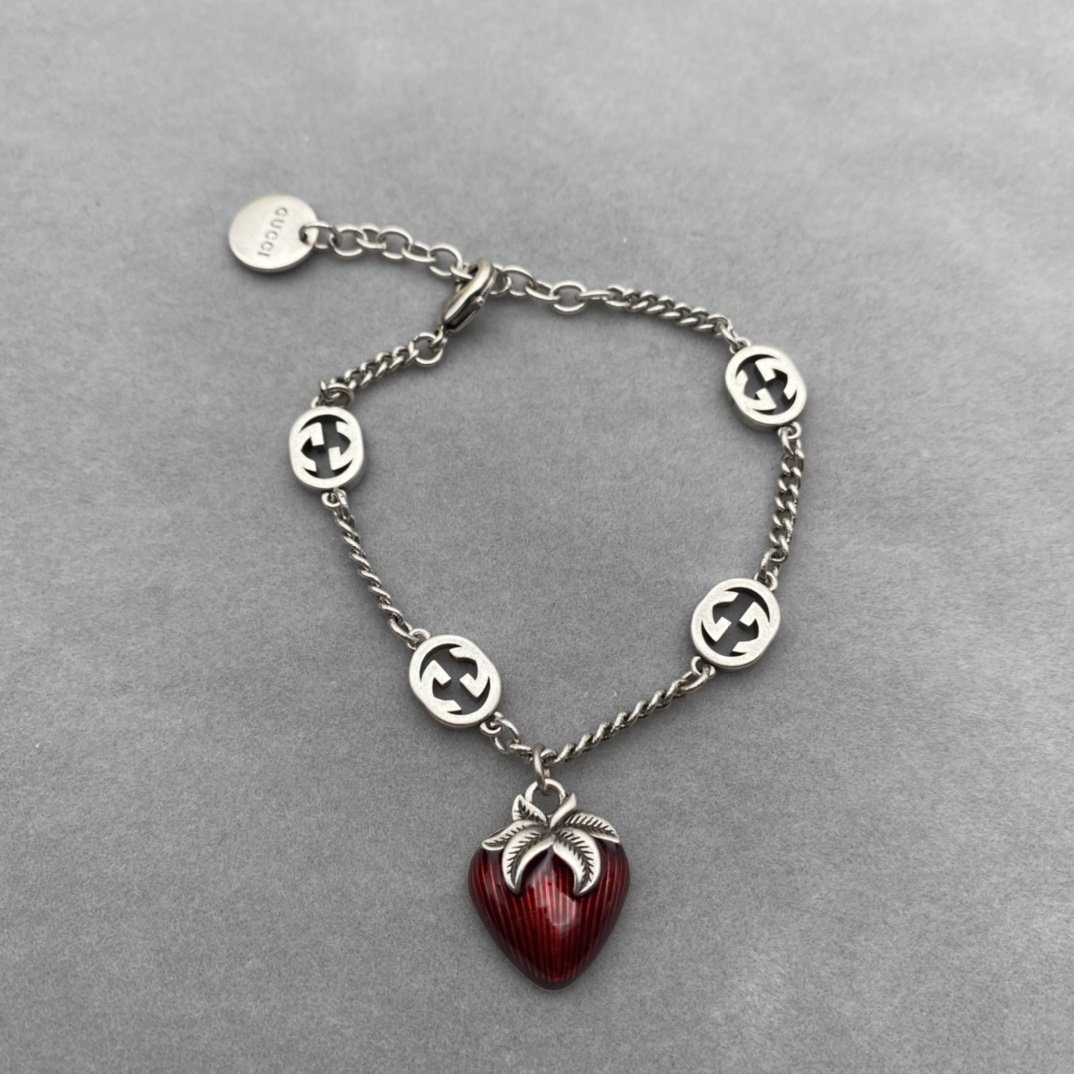 GG GG STRAWBERRY SILVER CHARM BRACELET