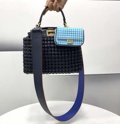 FI Peekaboo Mini Navy Blue Braided Bag For Woman 18cm/7in