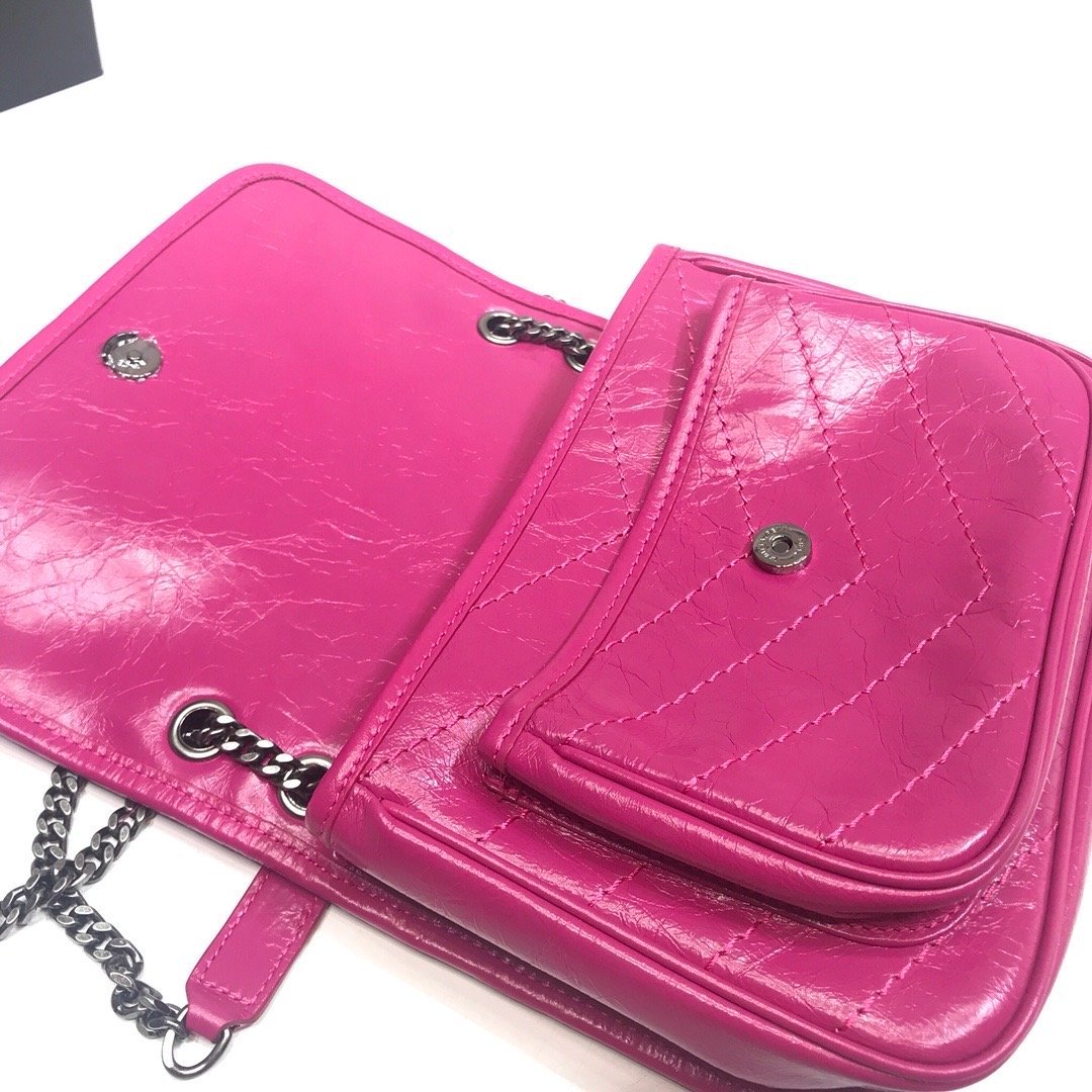 YSSL Niki Baby Chain Bag In Crinkled Vintage Dark Pink For Women 8.2in/21cm YSL