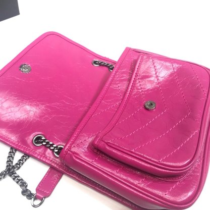 YSSL Niki Baby Chain Bag In Crinkled Vintage Dark Pink For Women 8.2in/21cm YSL