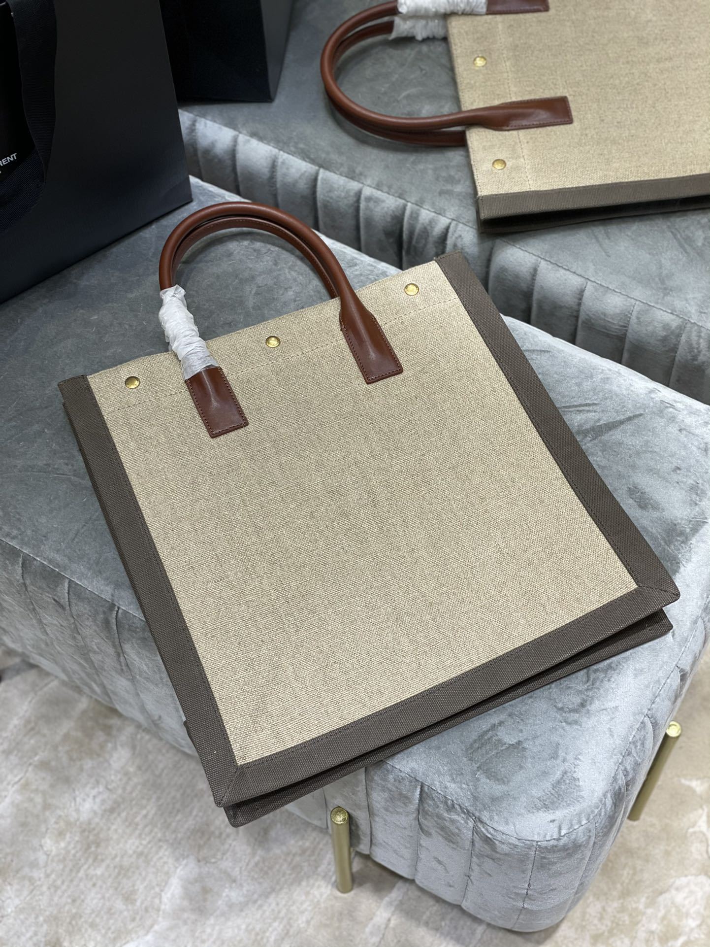 YSSL Rive Gauche North/South Tote Bag In Printed Linen For Women 15.3in/39cm YSL 632539FAABR9083