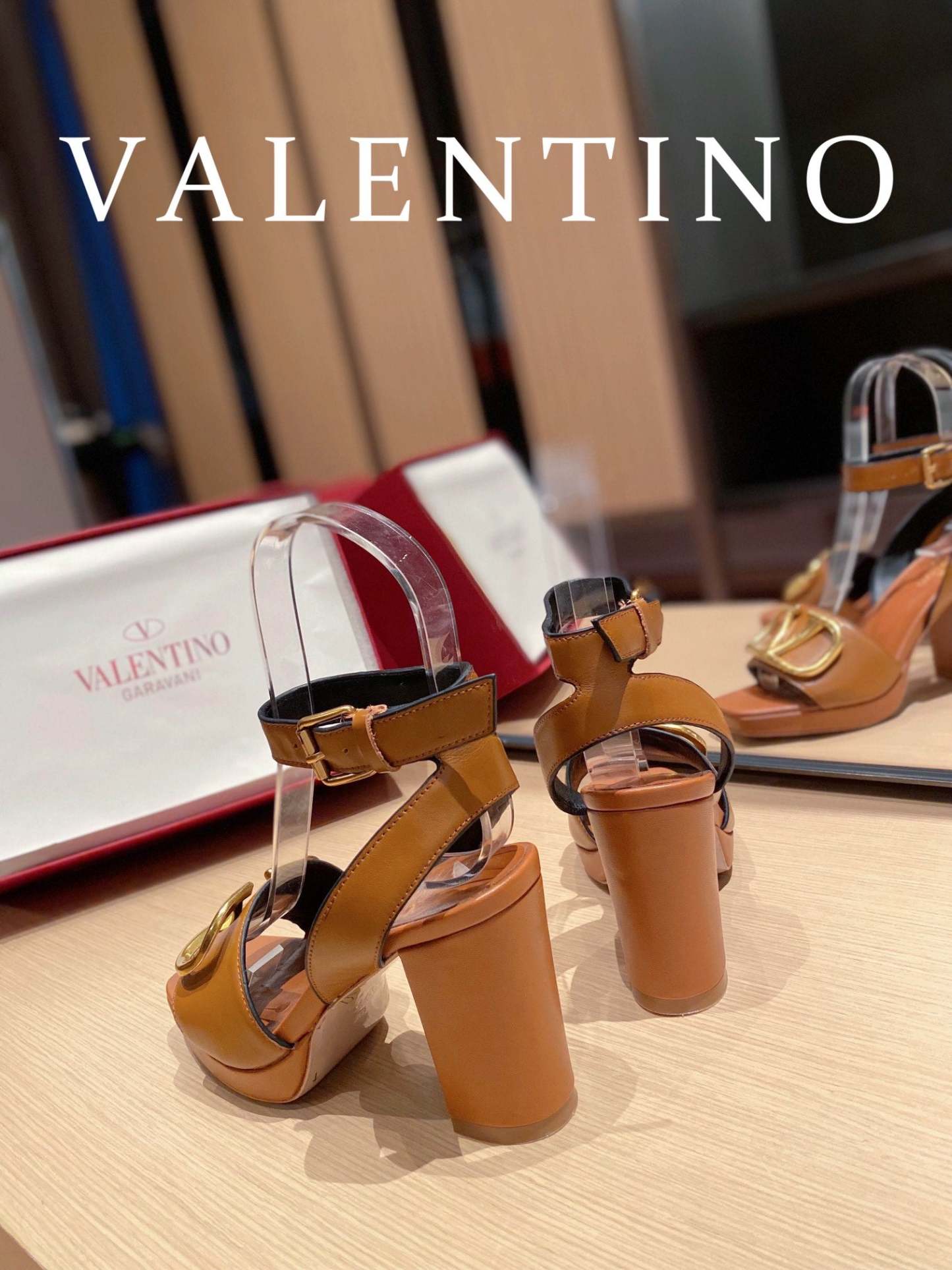 Valentino Garavani Strap Heeled Sandals With V Logo Signature Embellishment Orange For Women