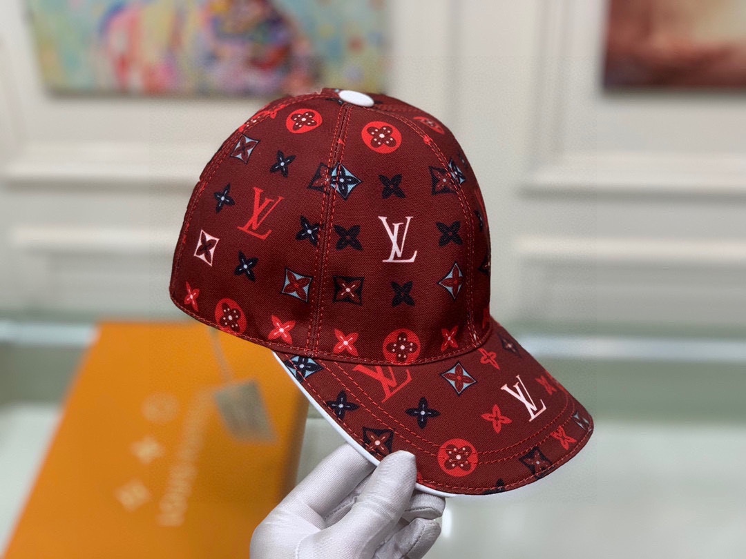 LV MONOGRAM PATTERN CAP RED