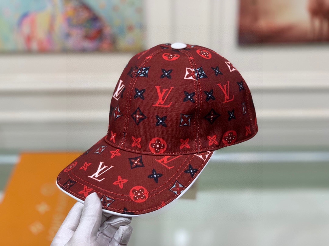 LV MONOGRAM PATTERN CAP RED